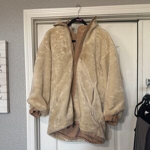 Women's Tan Faux Fur Jacket Reversible